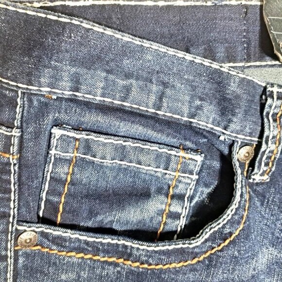 NEW True Luck Jeans Men's 36 X30 Bootcut Classic Stretch Thick Stitch Dark Blast - Picture 5 of 15